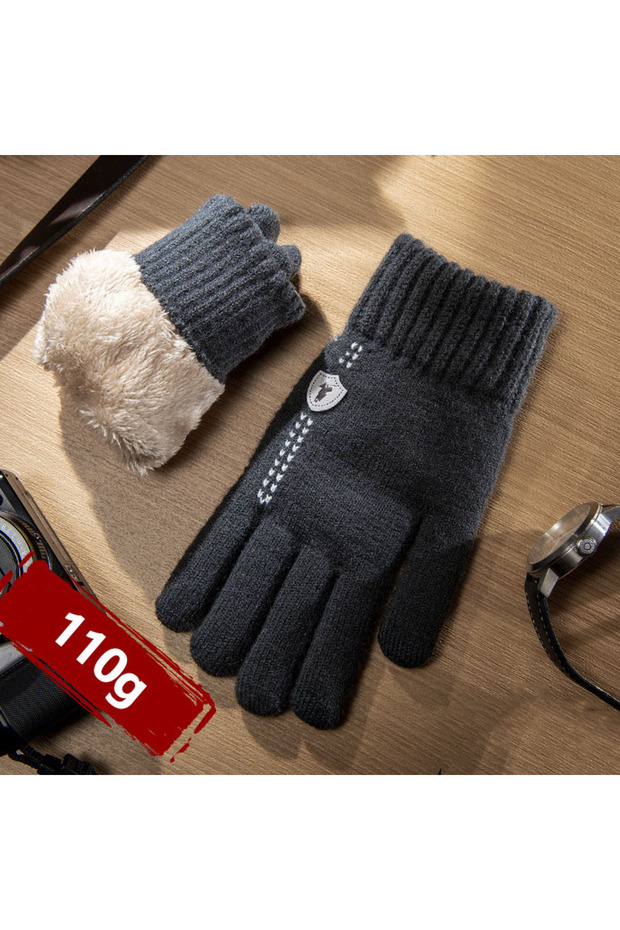 One Size Gray New Men's Warm Gloves for Winter Touch Screen Plus Velvet Thickened Cold-Proof and War