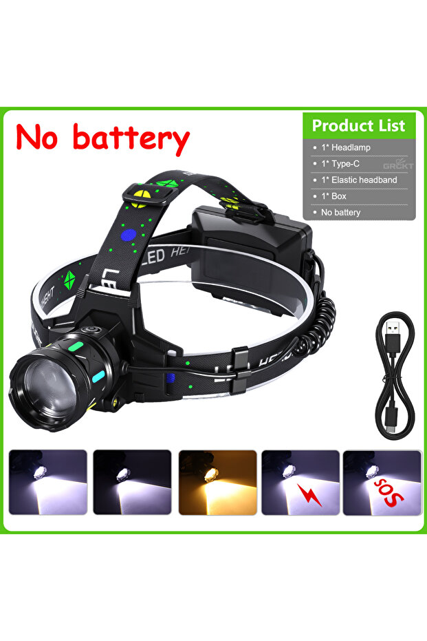 No battery Outdoor Hiking Headlamp Head Lantern LED Rechargeable Waterproof Head Torch Nutible Batte