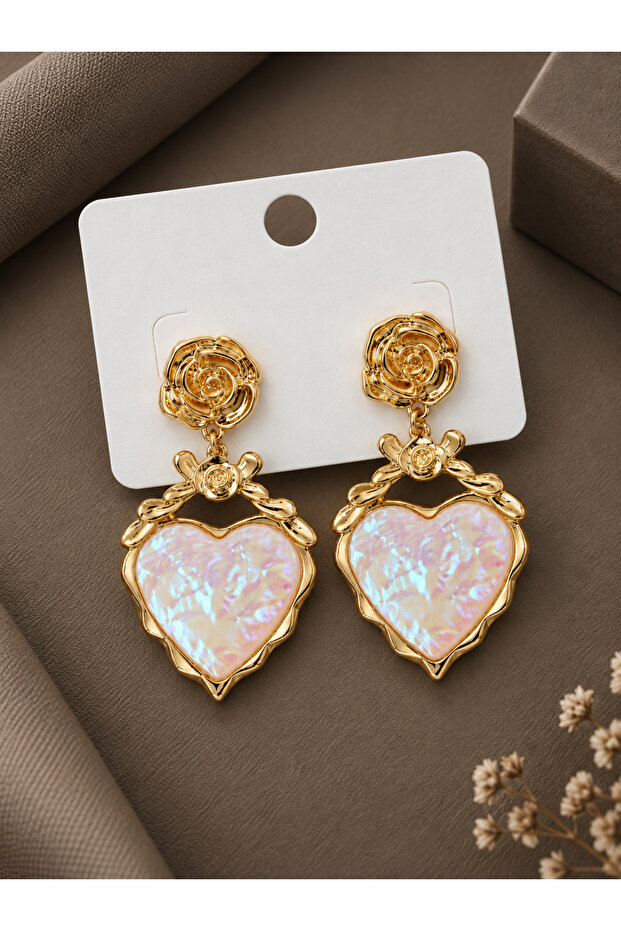 Gold Color Rose Dangle Heart Model Brass VIP Women's Earrings