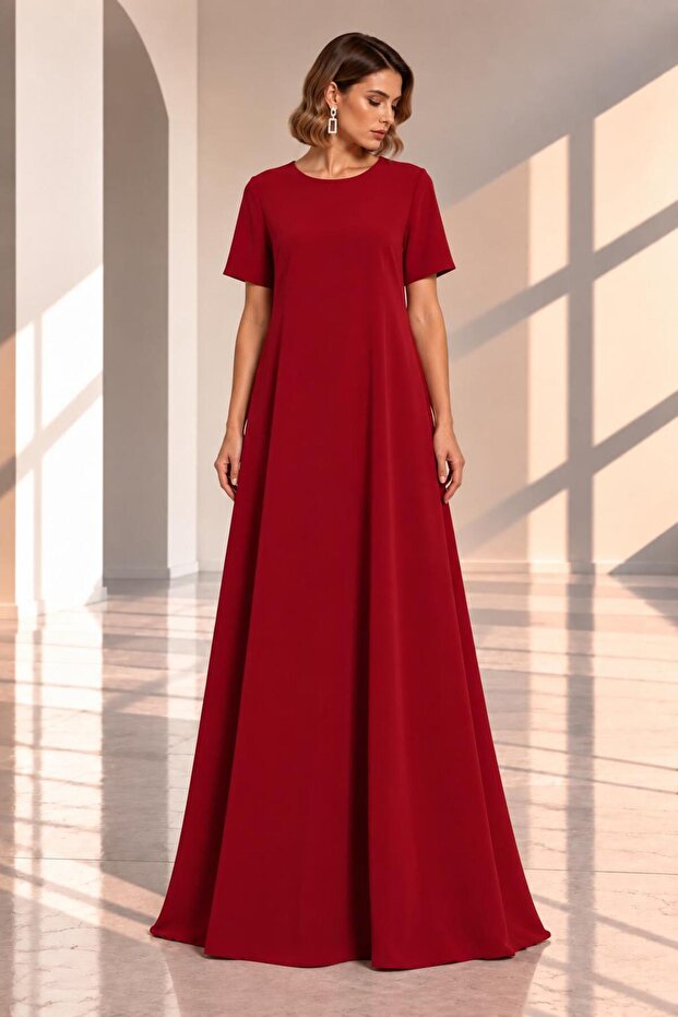 Maxi Boy Short Sleeve Stylish Crepe Dress Cou-37