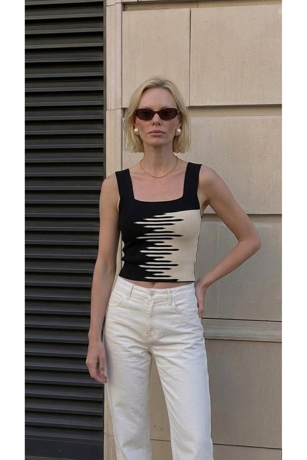 Square Collar Sleeveless Strappy Women's Bluz