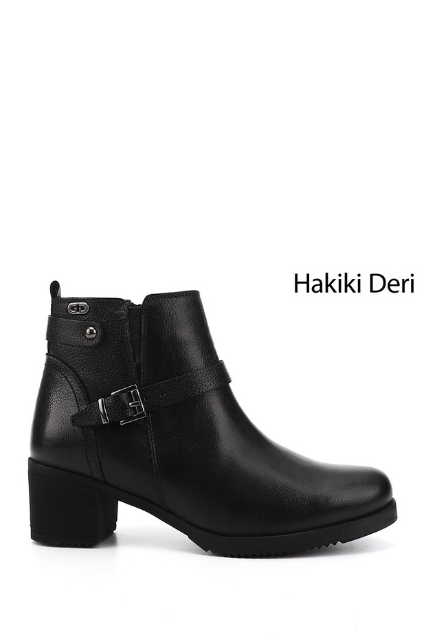 Women/Girls Black Floater Zippered Thick Heeled Genuine Leather Boots