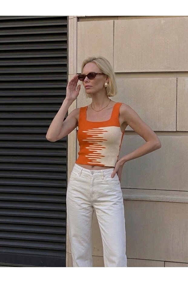 Square Collar Sleeveless Strappy Women's Bluz