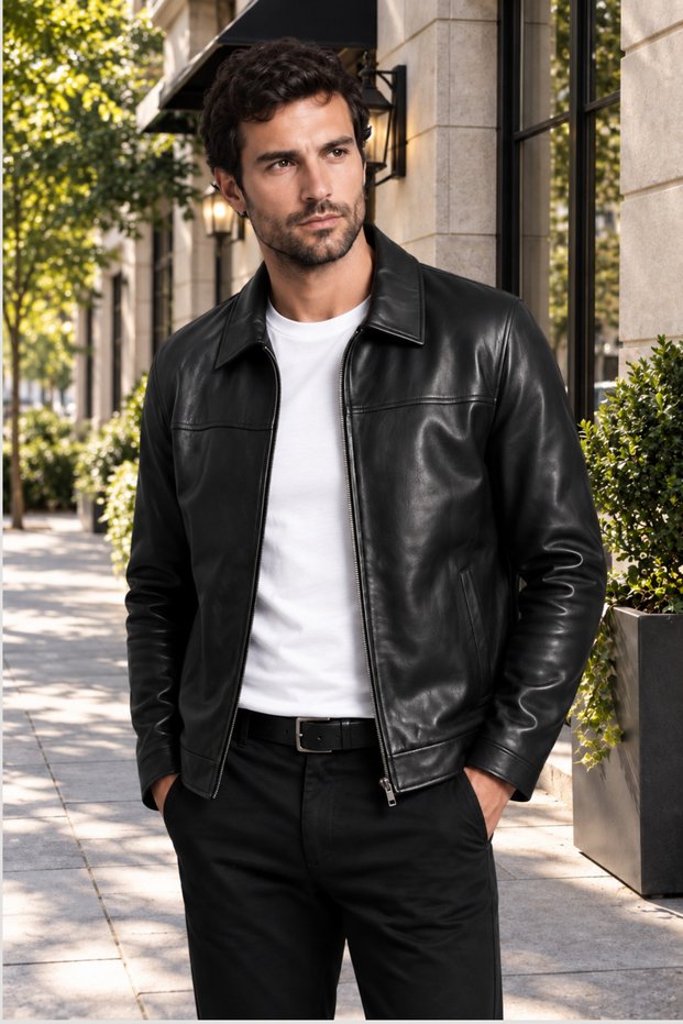 Donald Genuine Leather Men's Black Jacket-Coat