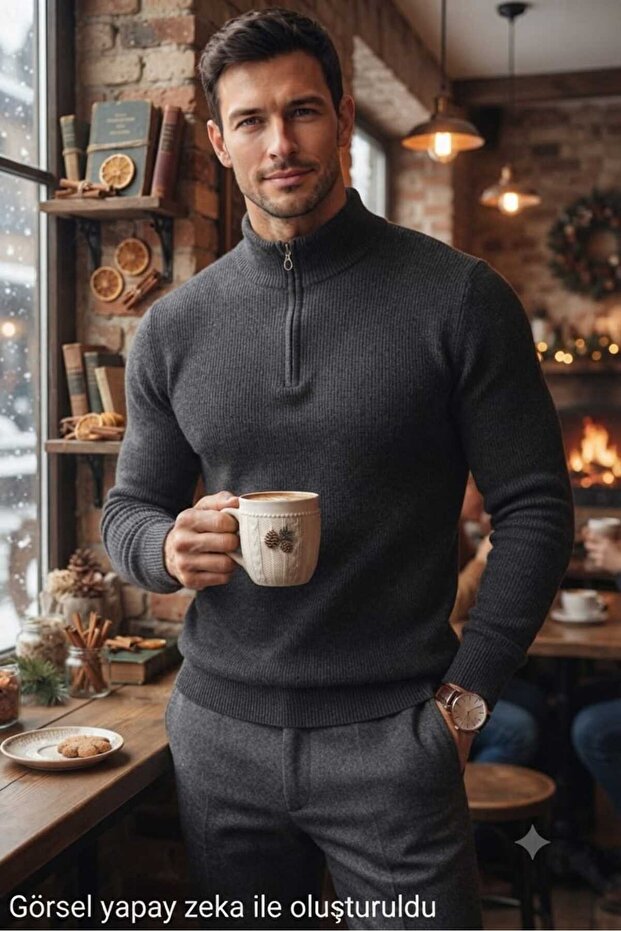 Thessaloniki Knit Mock Neck Zip-Up Men's Knitwear Sweater
