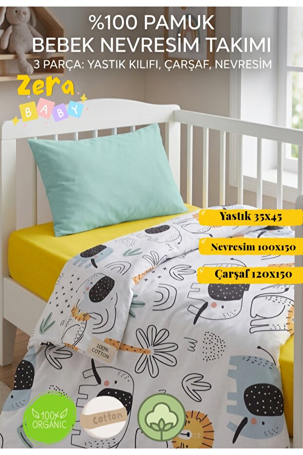 Baby Bedding Set - 100% Organic Cotton, Soft Textured & Anti-Allergic