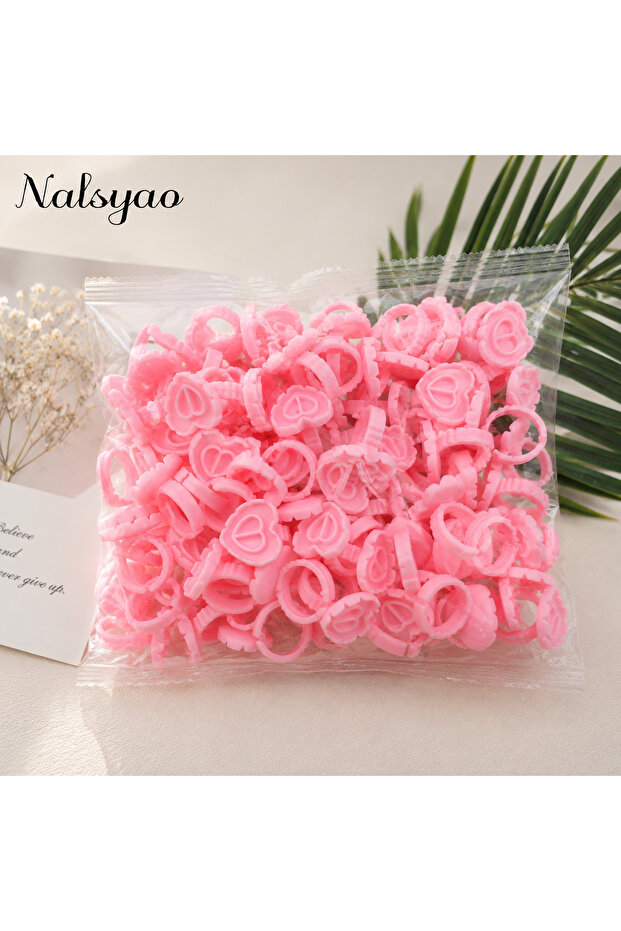 A0015-100PCS PINK 100 PCS Disposable Heart-shaped Plastic Glue Ring Cup Eyelash Extension Tattoo Pig