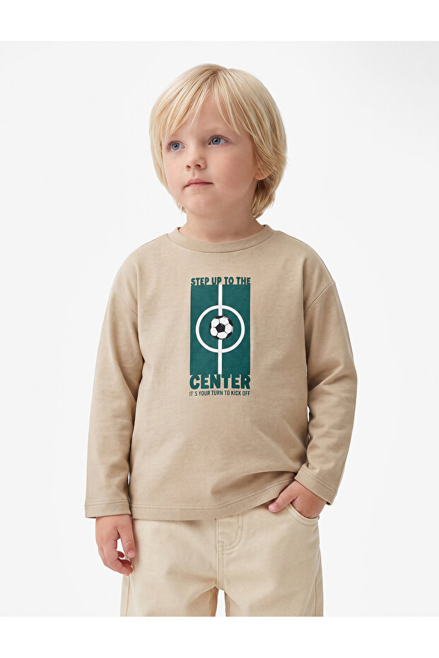 Cotton Printed Oversize Crew Neck Long Sleeve T-Shirt