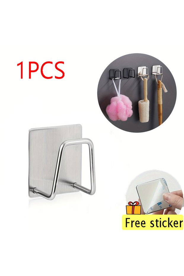 1PCS-sliver Kitchen Stainless Steel Sink Shelf Sponges Holders Adhesive Drain Drying Rack Wall Hooks