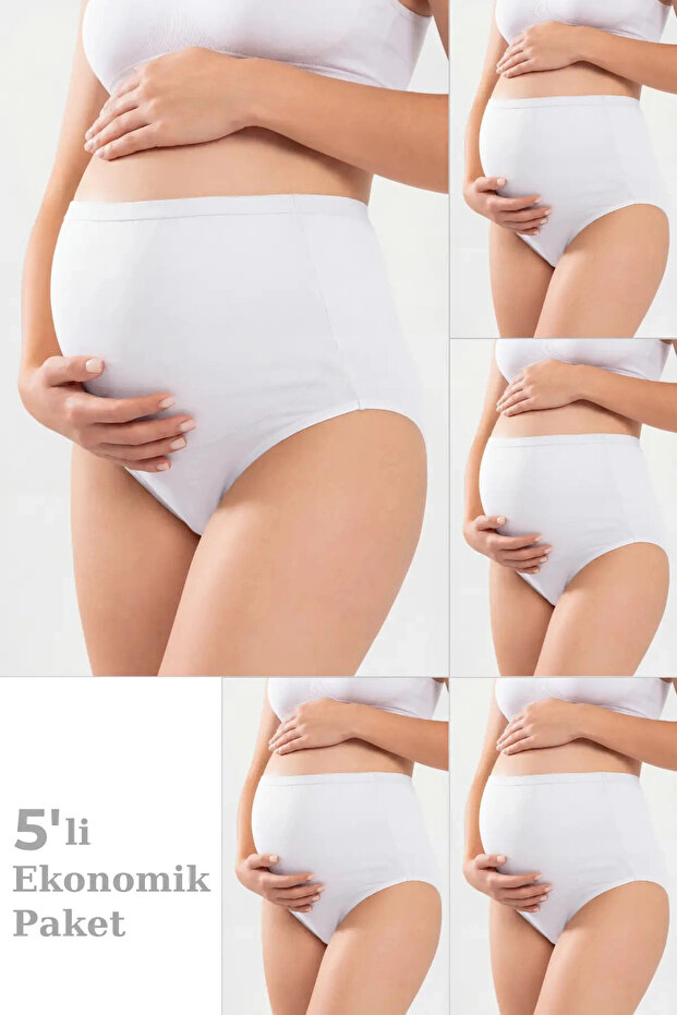 # Maternity Comfortable 5-Piece Pack White Women's Cotton Lycra High Waist Maternity Underwear