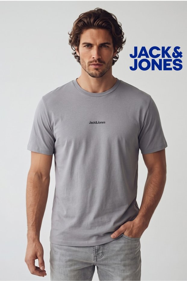 J&J Jjmine Men's Logo Back Printed T-Shirt Ultimate Grey A0000