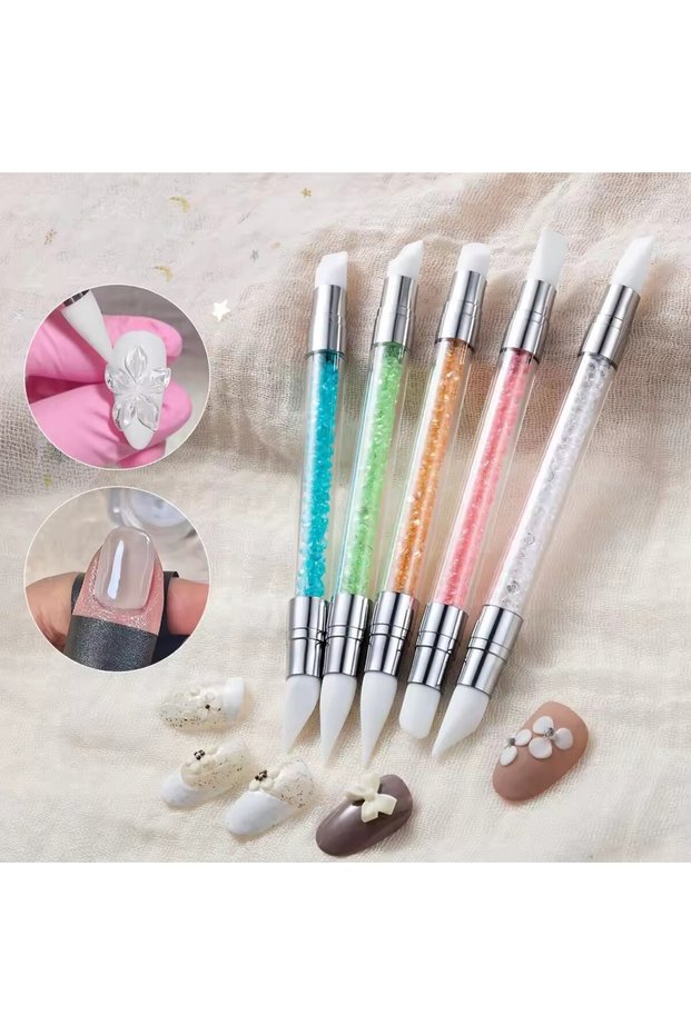 5colors set 5PCS Double Head Silicone Nail Art Embossing Pens 3D Flower Sculpting Tools with Adjusta