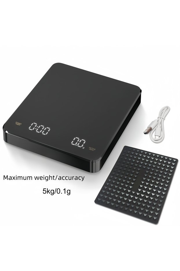 5kg 0.1g High-precision Electronic Coffee Scale with Waterproof Pad LED Display USB Timing Professio