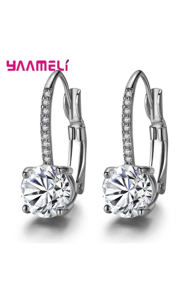 Silver Exquisite Bright Crystal Gold Color 925 Sterling Silver Color Earrings Fashion CZ Rhinestone