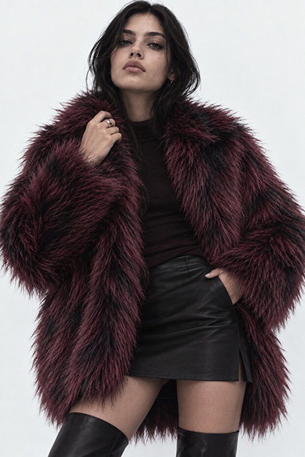 Women's Lined Soft Textured Wide Collar Faux Fur Premium Luxury Jacket