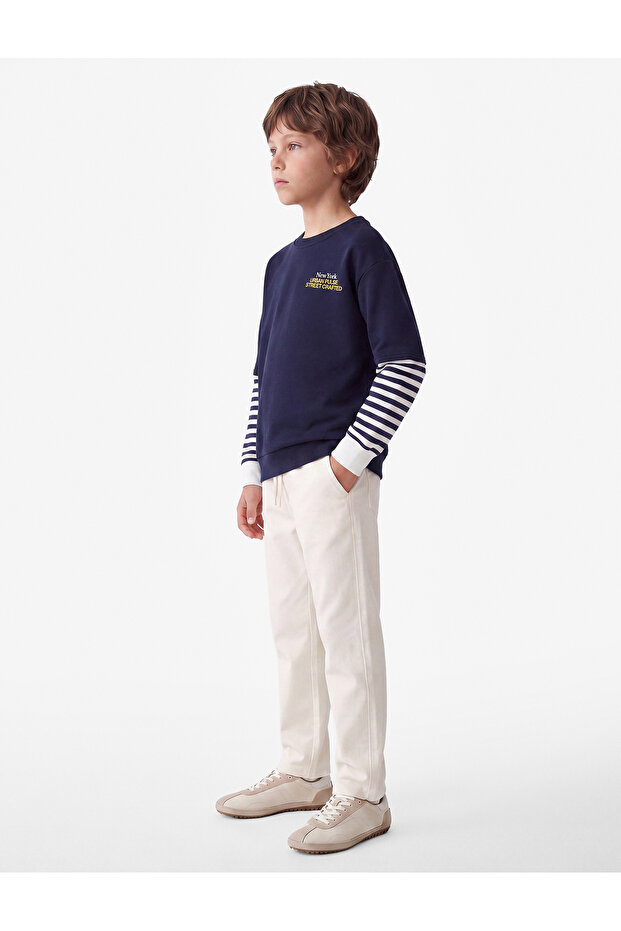 Printed Crew Neck Long Sleeve Striped Sweatshirt