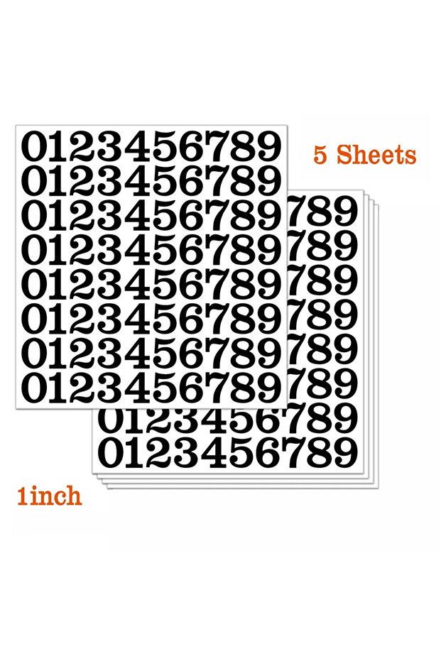 Black 5 Sheets Arabic Number Stickers 1 Inch Number Stickers Waterproof Vinyl Self-adhesive Removabl