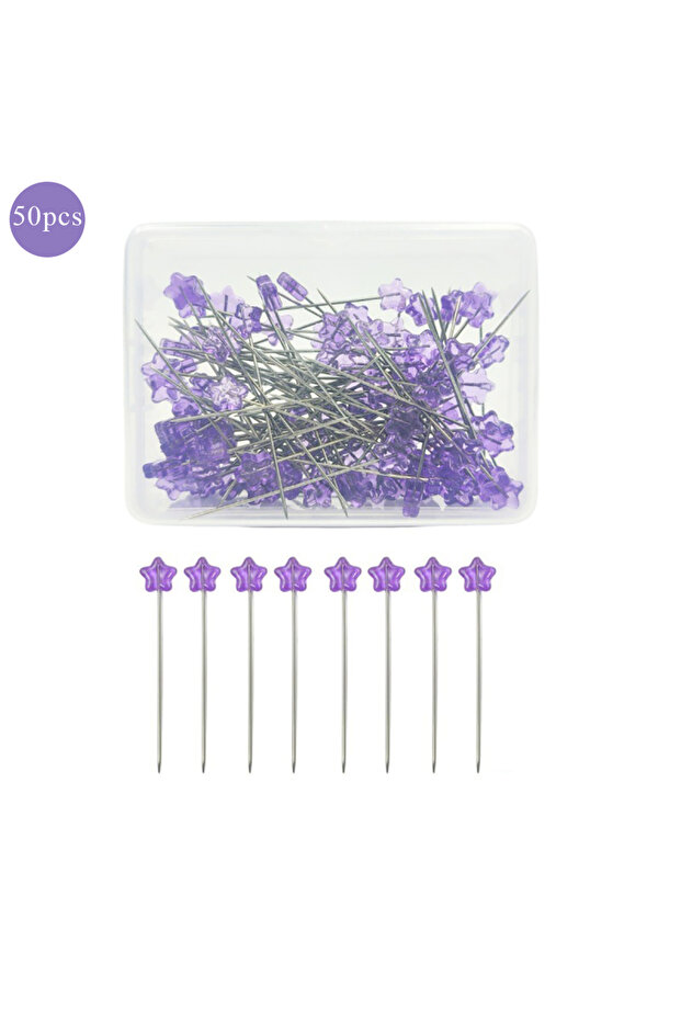 Transparent Purple 50pcs/set Star Head Sewing Pins Straight Pin Quilting Pins with Plastic Box Sewin