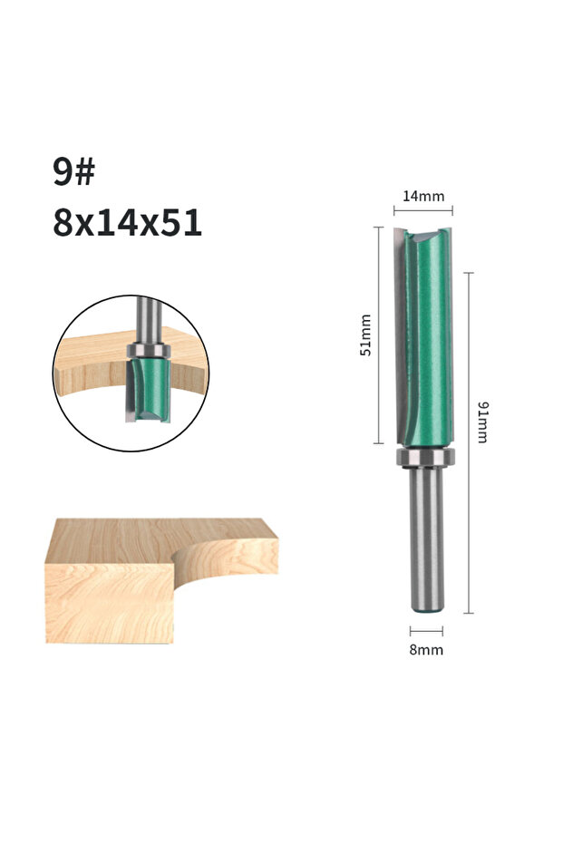 8x14x51 8MM Shank Cove 12MM 14MM Green Pattern Bit Router Bit Face Mill Carbide Cutter Woodworking M