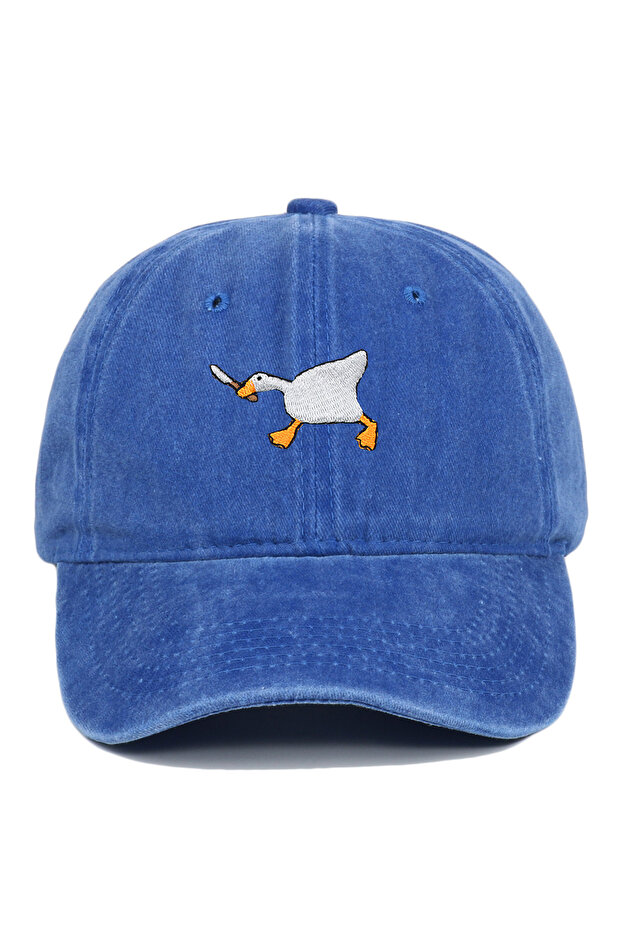 ROYAL BLUE Embroidered baseball cap with goose pattern for men and women, casual and fashionable cit