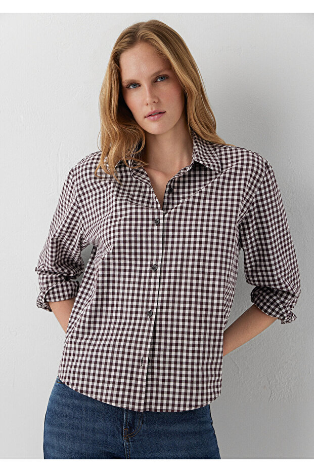 Checkered Brown Shirt Loose Fit / Relaxed Comfortable Cut 1211590-91665