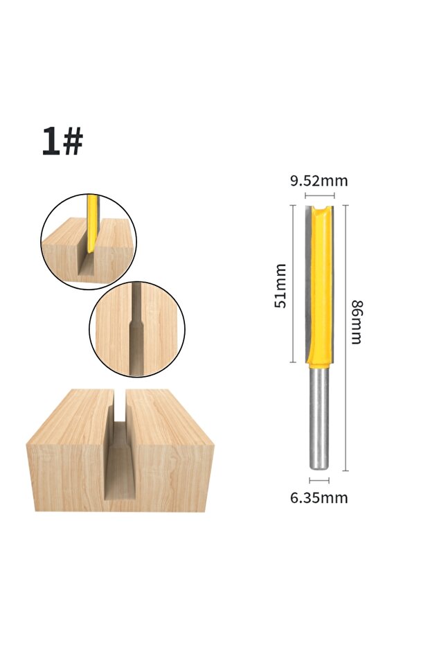 6.35x9.52x51 6.35MM 8MM 12MM Shank Long Blades Straight Router Bits Milling Cutters for Woodworking