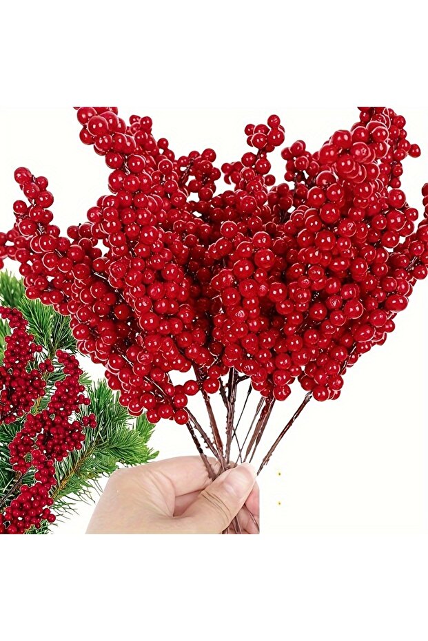 12pcs 12/1PCS Set of Bright Red Artificial Christmas Tree Decoration Berries - DIY Holiday Decoratio