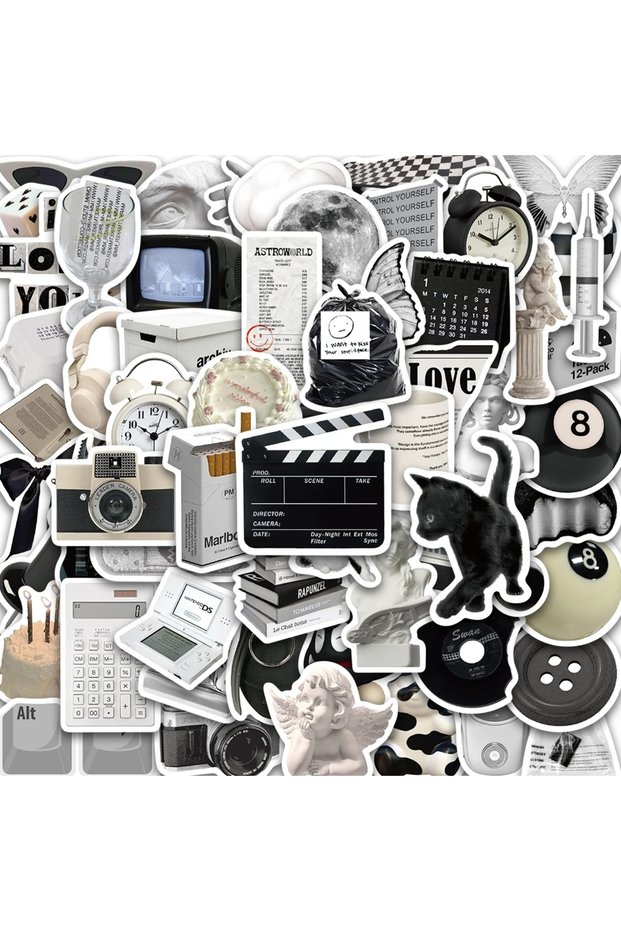 61PCS 61PCS Ins Style Apathy Black White Simple Decals Cute Stickers Aesthetic Phone Notebook Suitca