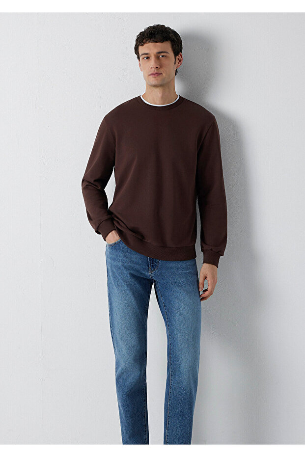 Crew Neck Brown Basic Sweatshirt 0S10457-88062