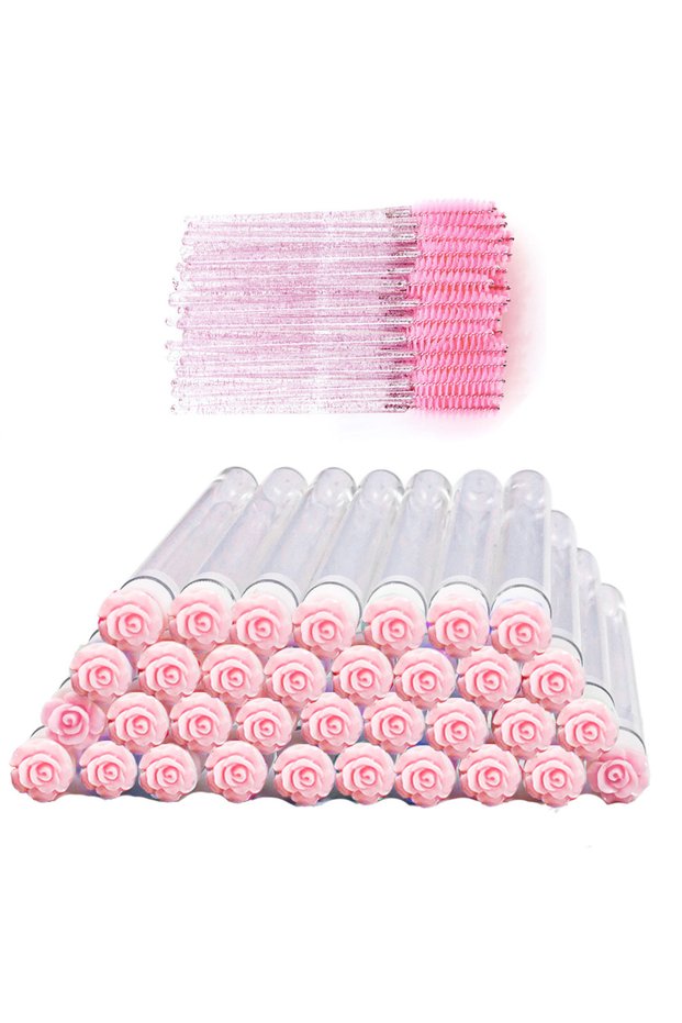 50pcs Pink-F-B 50Pcs Eyelash Brush Tube Disposable Mascara Wands Tube Reusable Lash Spoolies Brush D