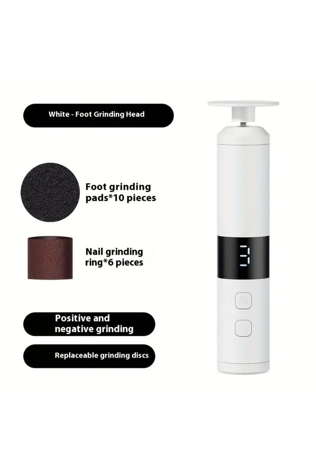 WHITE USB Charging Foot Grinder, Electric 2-in-1 Foot Grinder and Nail Grinder, Foot and Hand Care,