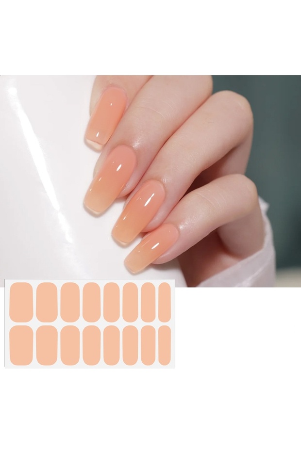 Orange 16pcs/packSolid Color Nail Stickers Pink Nude Simple Disposable Nail Polish Film Nail Sticker