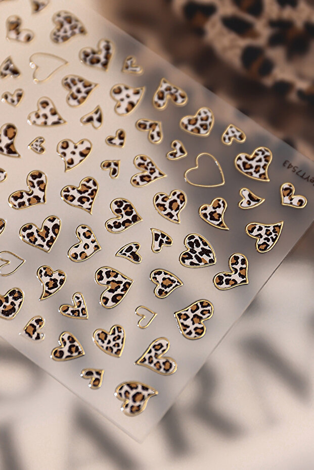 1pcs Gold foil Leopard Print Heart Nail Sticker Back Adhesive Retro Weird Heart Nail Art Accessory S