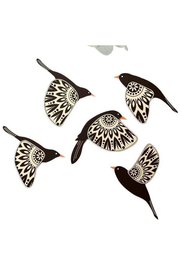 1 set 5pcs Wooden Black Bird Wall Decor Art Vintage Gothic Home Decor for Living Room Bathroom Kitch