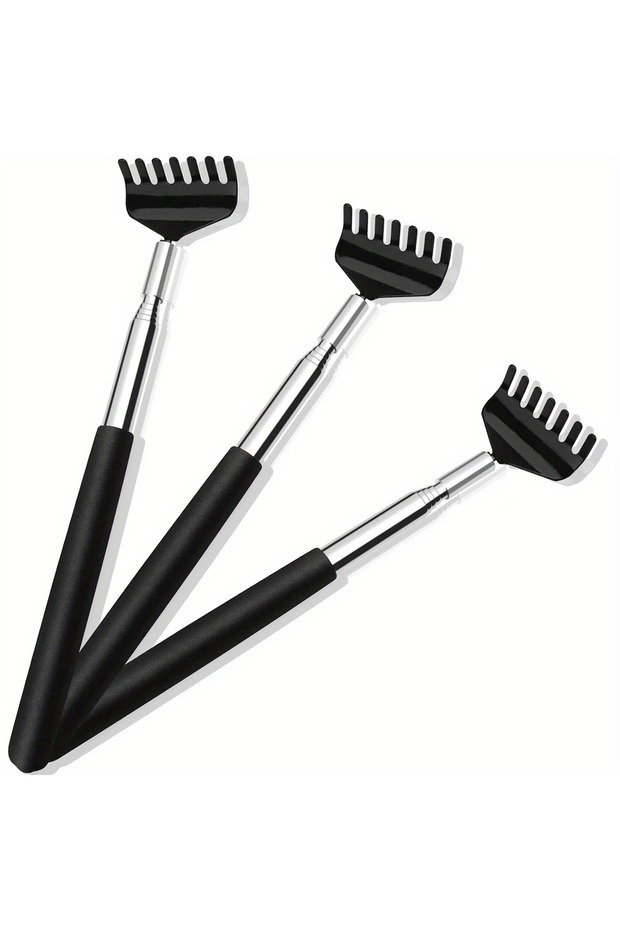 QC-hei-3PC Telescopic Back Scratcher Scratching Backscratcher Massager Metal Stainless Steel Tool wi