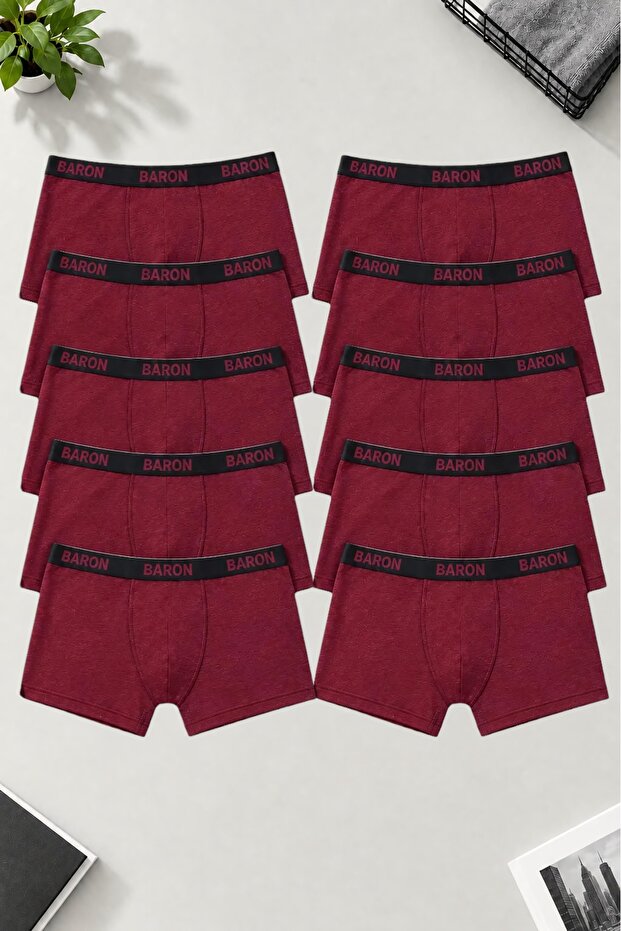 10 Pieces Men's Burgundy Economical Cotton Lycra Boxer Shorts
