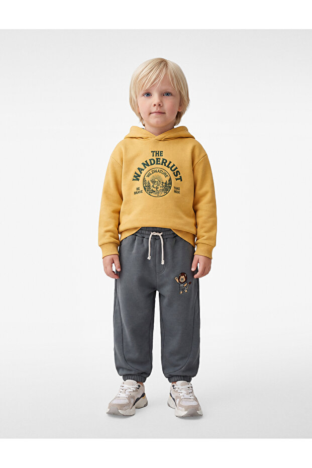 Balon Form Sweatpants with Lion Embroidery and Pocket Detail, Embossed