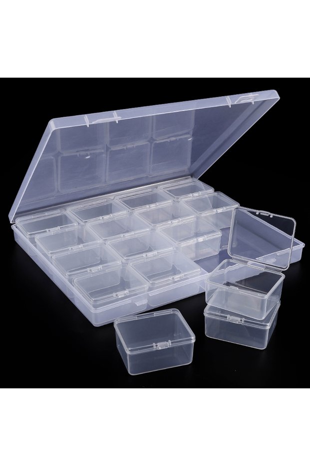 16 pieces Bead Organizer Box 30Pcs Small Clear Plastic Bead Storage Containers with Hinged Lid for S