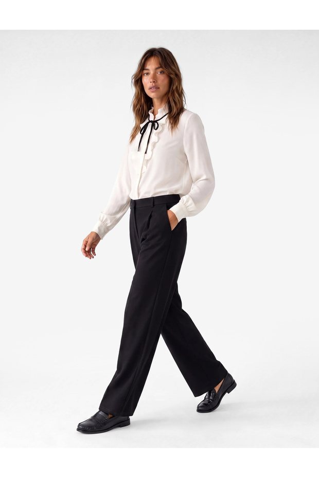 Long Sleeve Tie-Up Ruffled Stand Collar Shirt