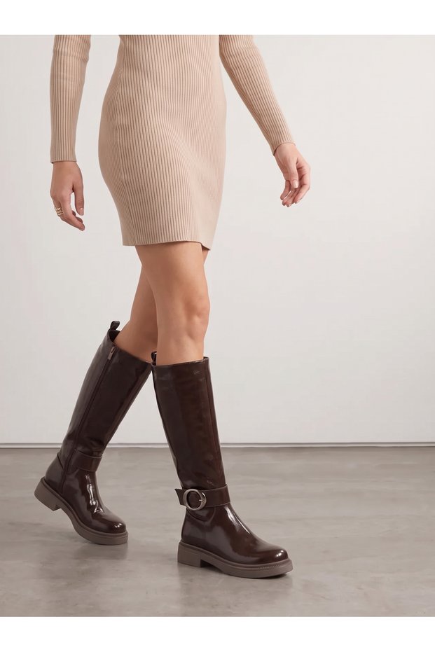Vega Gala Women's Boots 0012366 Brown Wrinkled Patent Leather