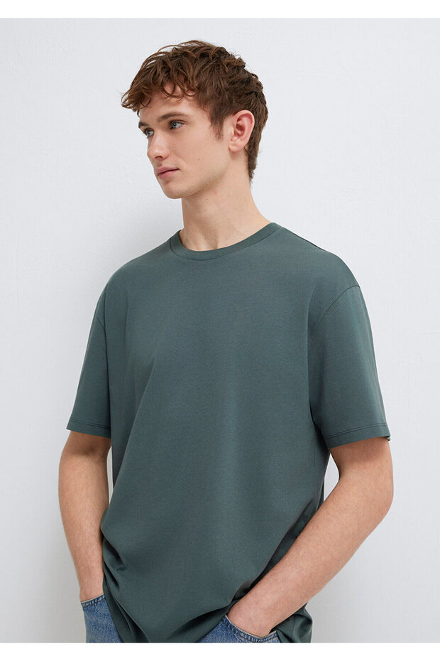 Label Detailed Green Basic T-Shirt Loose Fit / Comfortable Cut 0611824-71598