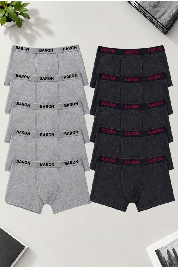 10 Pieces Men's Gray-Smoked Economical Cotton Lycra Boxer Shorts