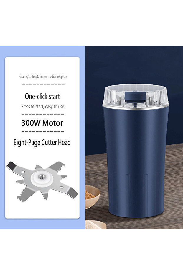 US Blue 110V/220V Electric Grain Grinder 8 Blades Coffee Beans Grinders 300W Stainless Steel Nuts Be