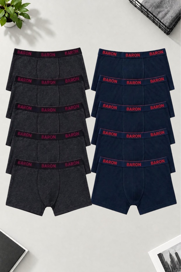 10 Pieces Men's Navy Blue-Smoked Economic Cotton Lycra Boxer Shorts