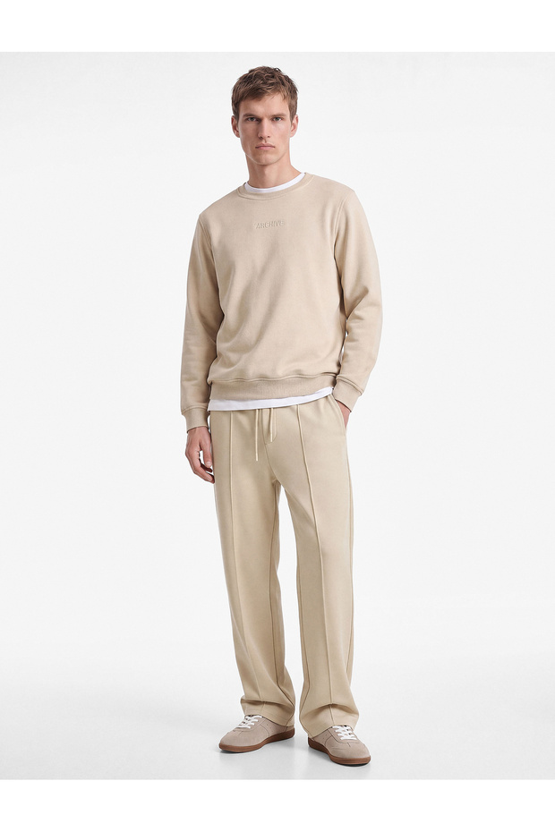 Cotton Pocketed Three-Thread Comfortable Fit Wide Leg Sports Sweatpants