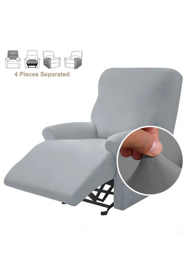 Light Grey 4pcs/set Solid Color Stretch Recliner Sofa Cover for Living Room Elastic Non Slip Armchai