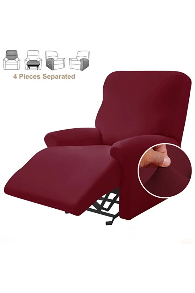 Burgundy 4pcs/set Solid Color Stretch Recliner Sofa Cover for Living Room Elastic Non Slip Armchair