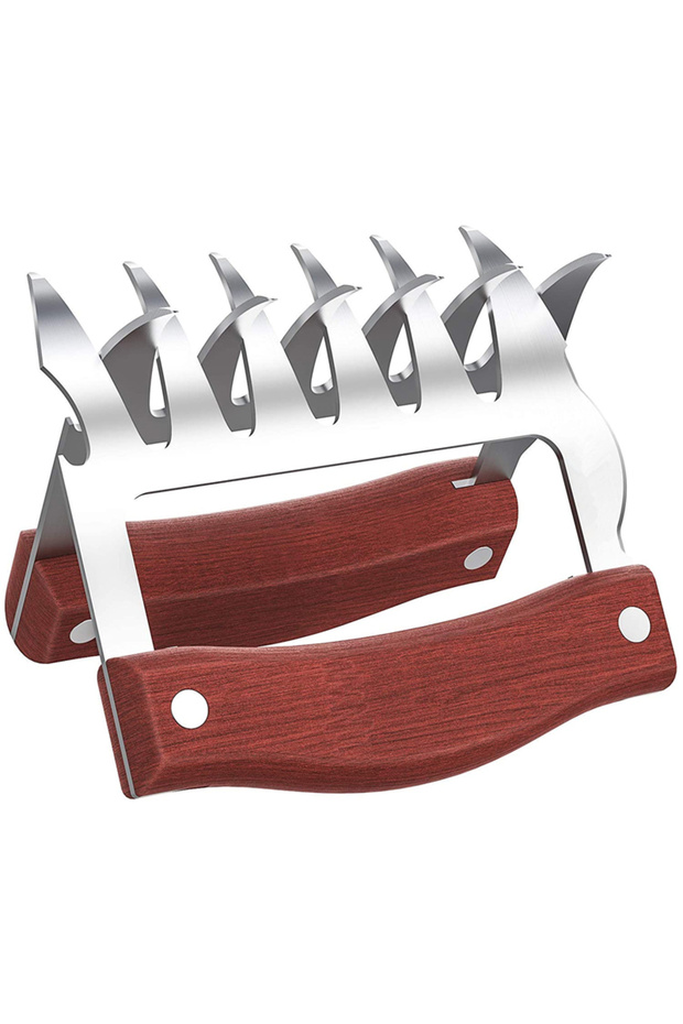 2 Pcs LMETJMA Bear Claws Stainless Steel BBQ Meat Shredder Claws with Wooden Handle Bottle Opener Tu