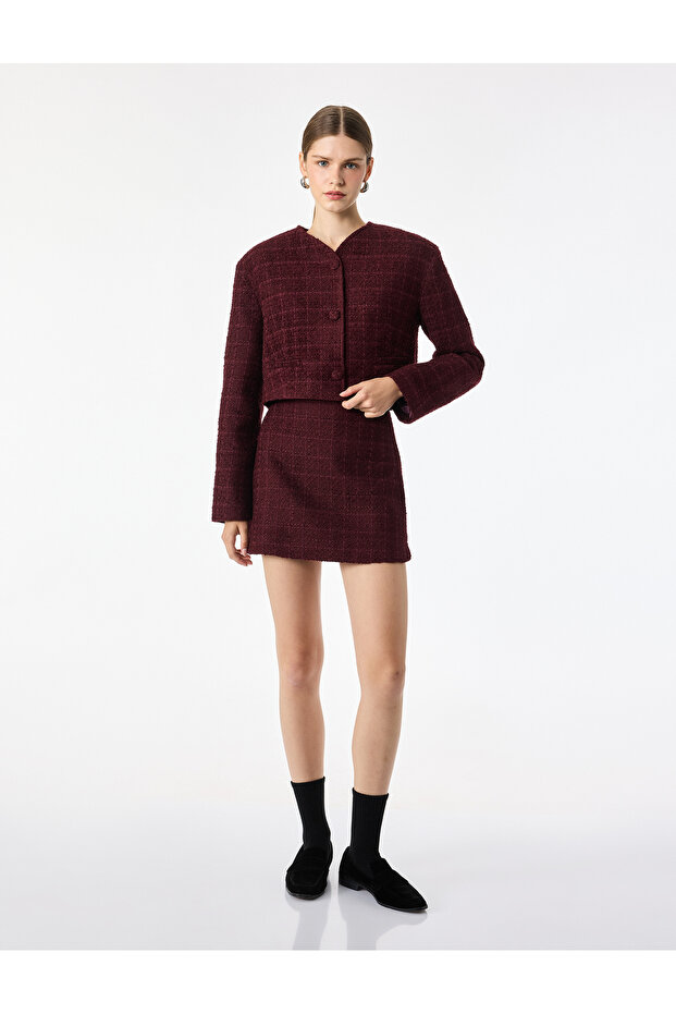 Wool Blend A-Line Tweed Mini Skirt