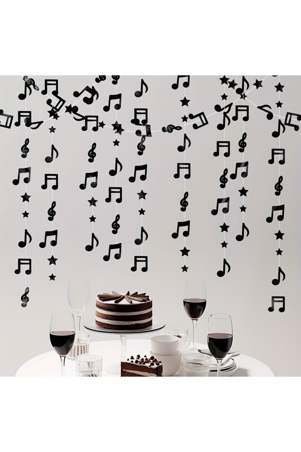 3M-118.11inch black Music Notes Star Hanging Banner Glitter Musical Theme Decoration Wedding Concert